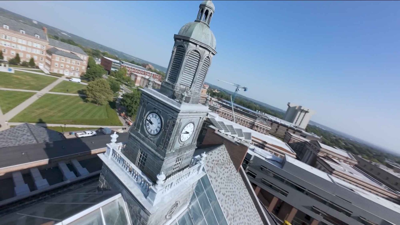 The clock tower of the University of Cincinnati's Tangeman University Center