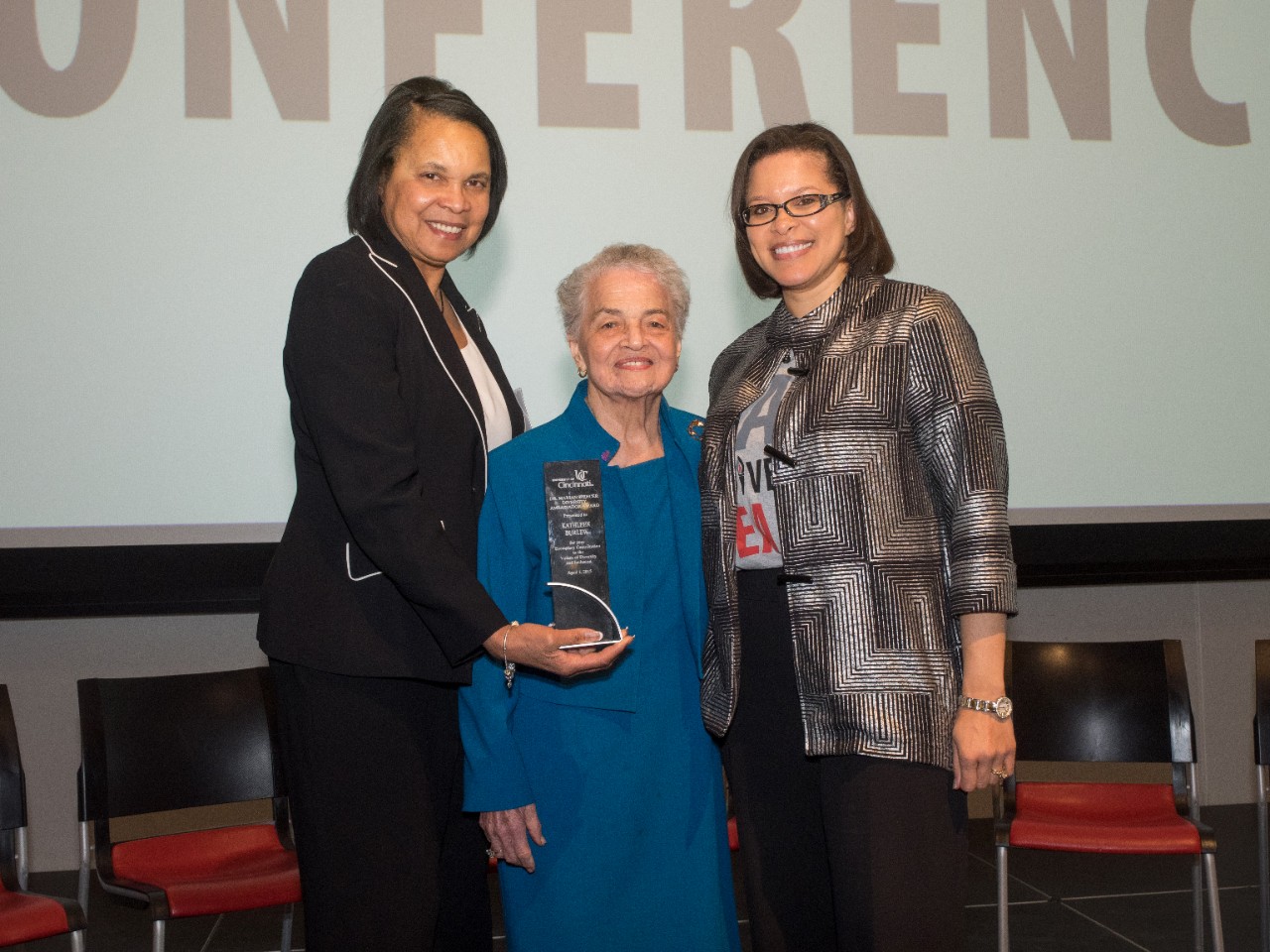 Picture of Marian Spencer and Dr. Bleuzette Marshall with a Marian Spencer awardee