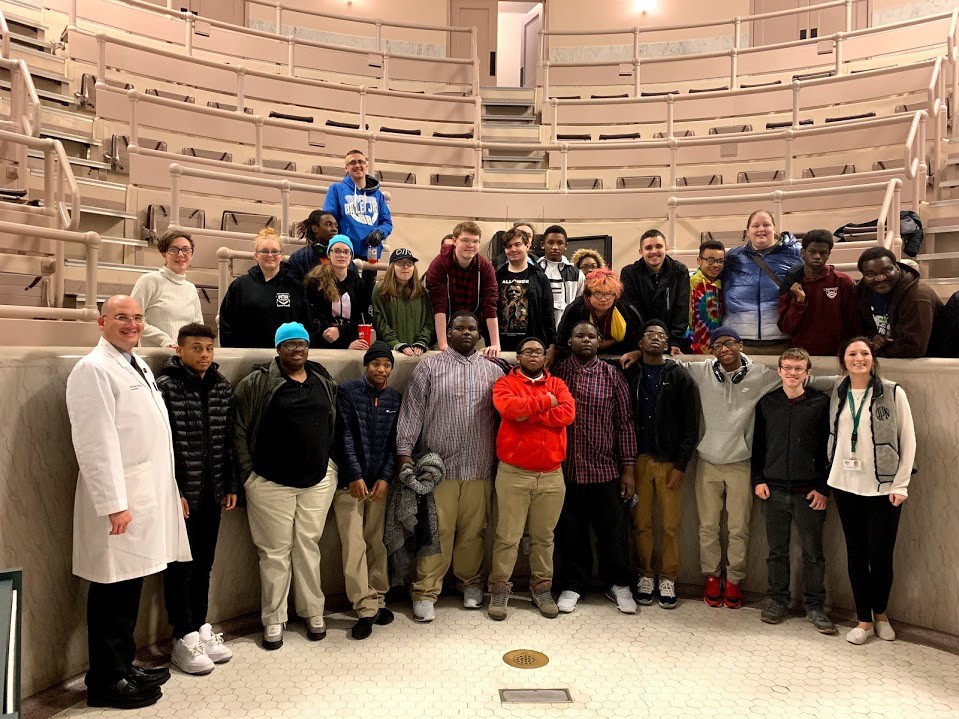 high school student group visits the UC Medical Center surgical ampitheater