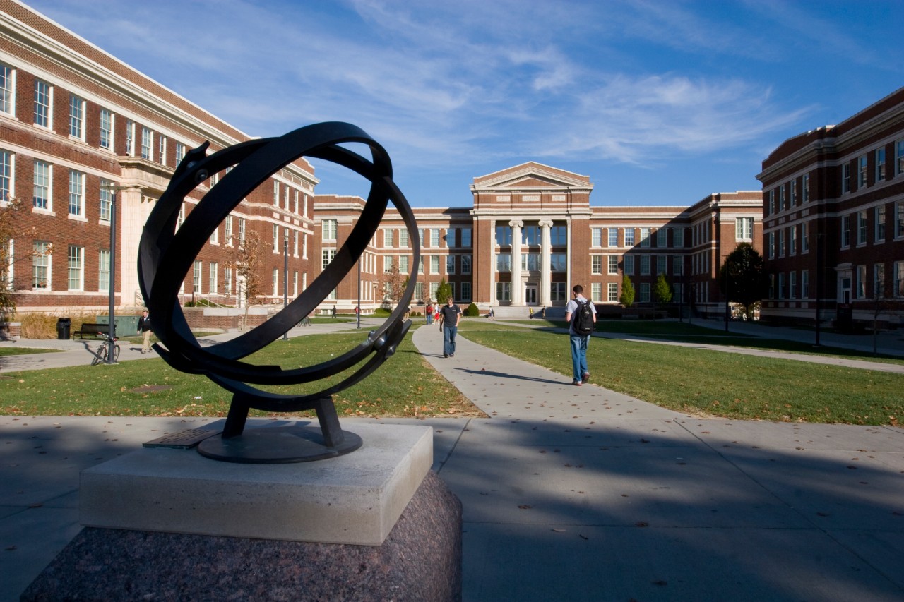 The Analemma sculpture outside Baldwin Hall at UC.