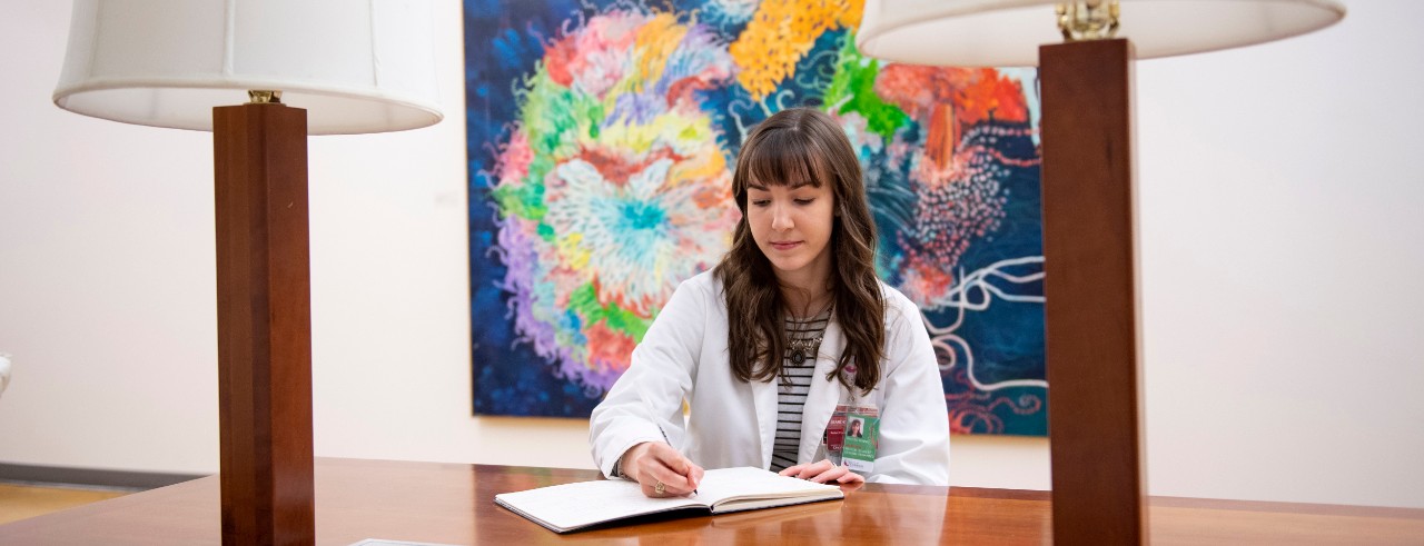 Rachel Tonnis, a fourth-year medical student, is shown in the UC College of Medicine.