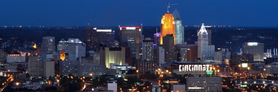 Cincinnati skyline at night.