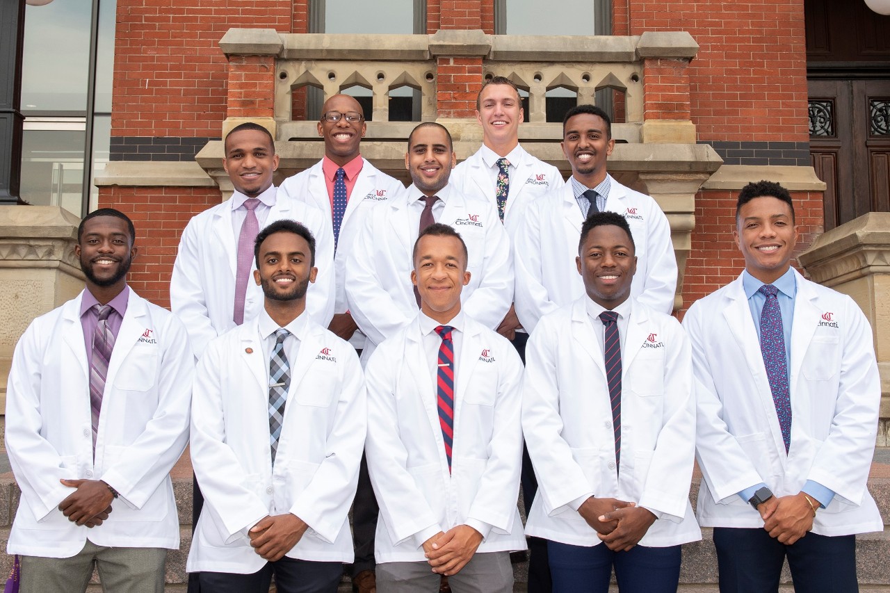 African-American students in white coats