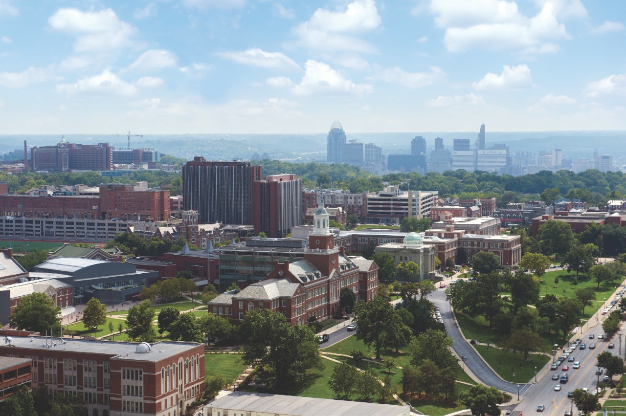 Campus and city skyline.