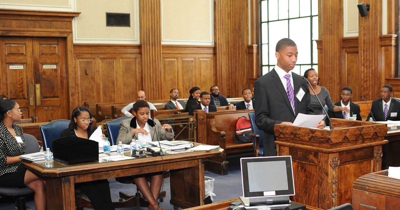 Students participate in mock trial.