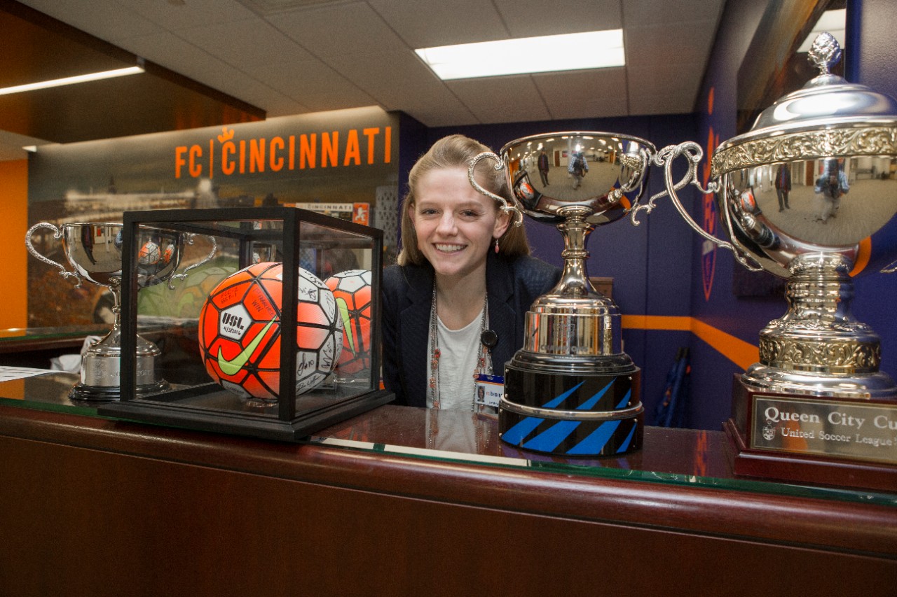 UC Communication alumna Samantha Burgess at work for FC Cincinnati.