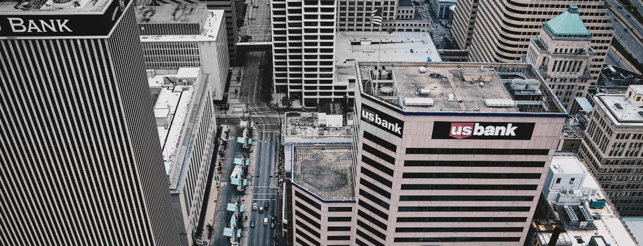 Aerial photo of downtown Cincinnati buildings