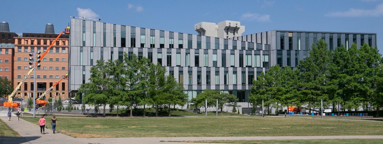 Side view of UC's new Carl H. Lindner College of Business.