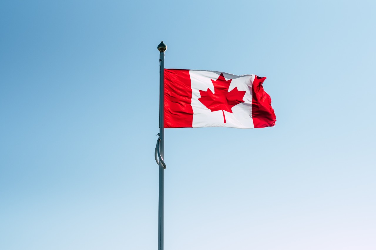 Canadian flag flying