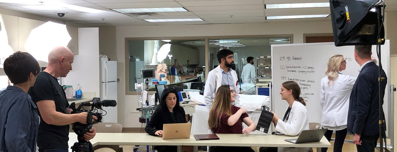 scene of students in the College of Medicine Simulation Center