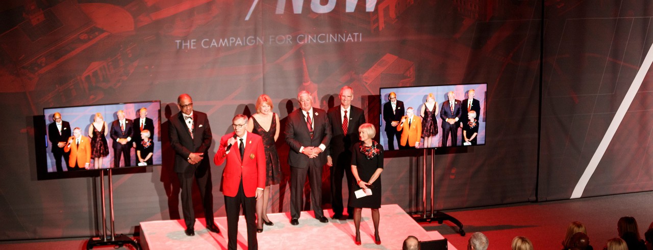 group onstage at campaign launch