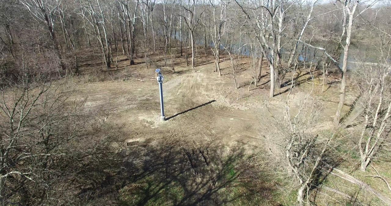 An aerial view of UC's groundwater observatory on the banks of the Great Miami River.