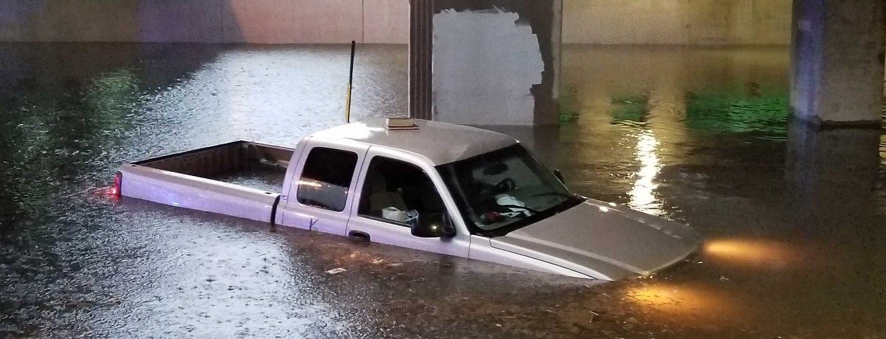 Truck submerged in New Orleans 2018 flood. Photo/Bart Everson