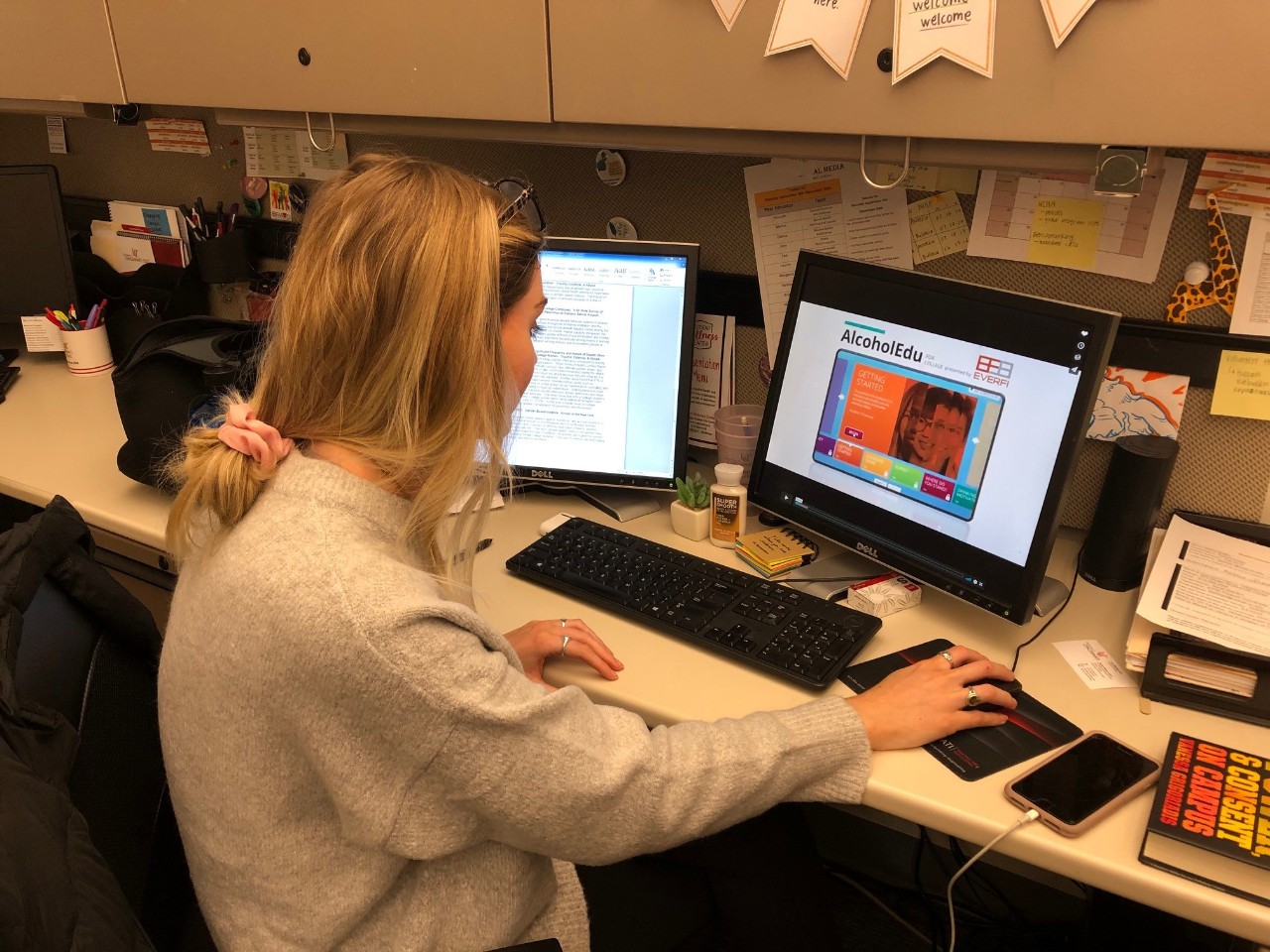 Student sitting at a desk looking at the AlcoholEdu website