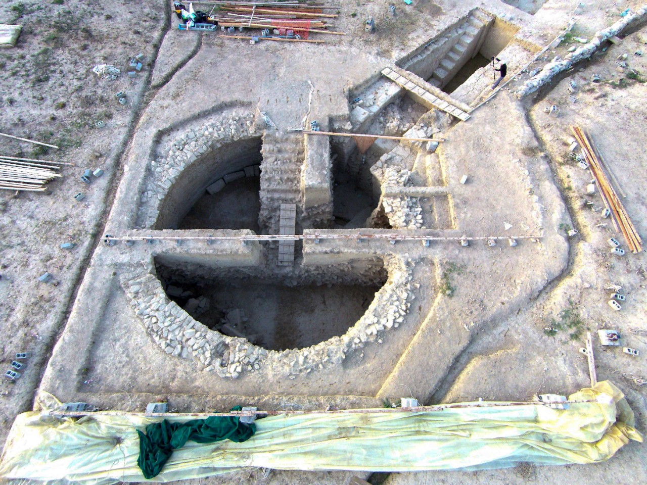 An aerial view of a family tomb unearthed by UC archaeologists Sharon Stocker and Jack Davis.