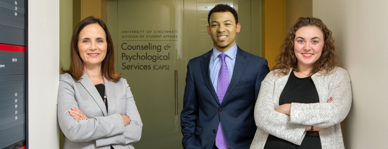 Student Government leaders Chandler Rankin and Abbie Smith with Tara Scarborough, director of Counseling and Psychological Services (CAPS).