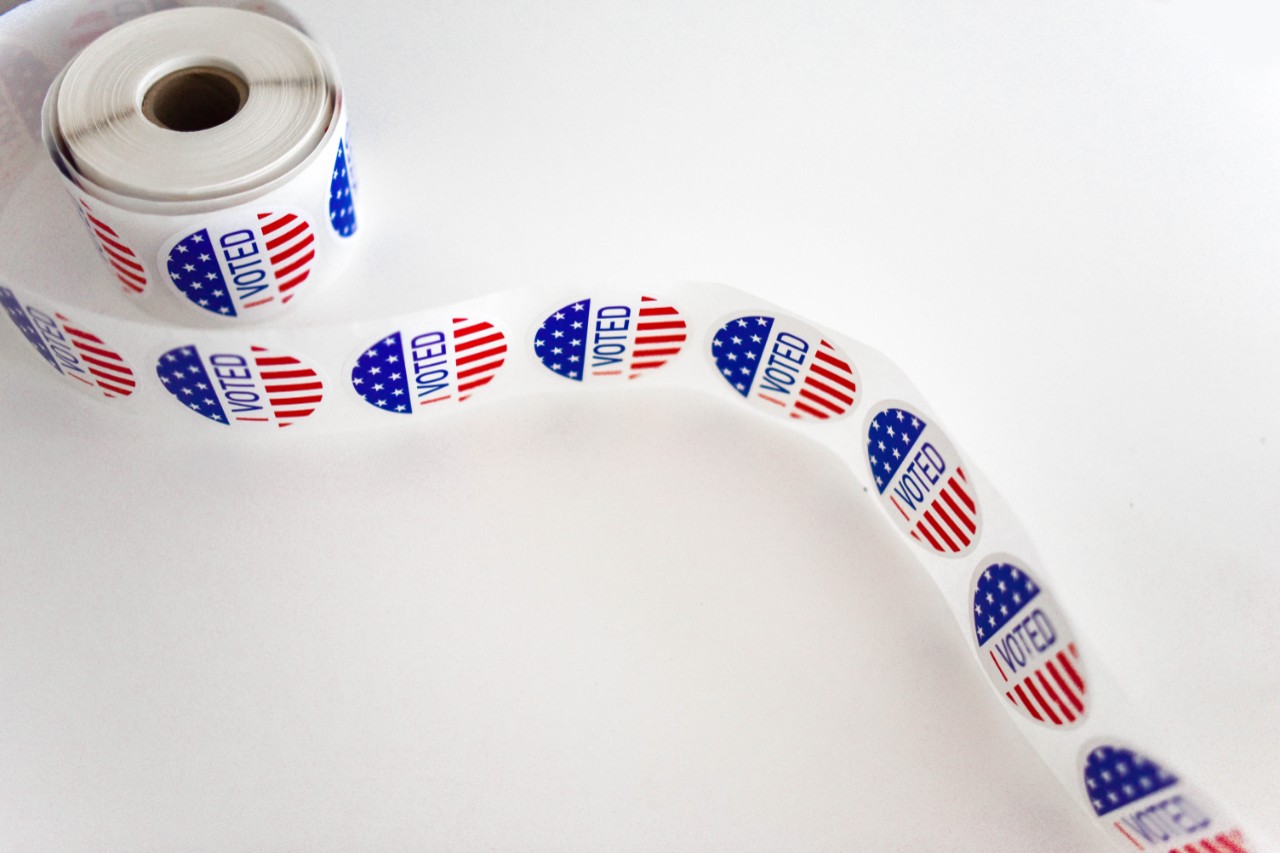 'I voted' stickers on a tape 