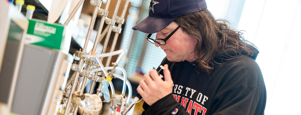 Daniel Hassett, PhD, in UC College of Medicine lab.