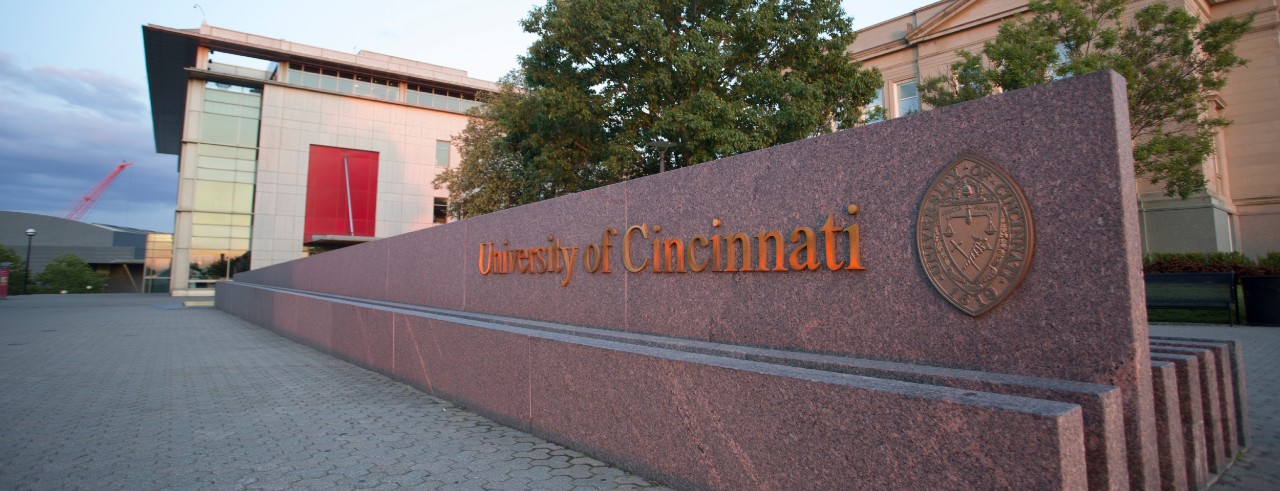 UC sign and fountain
