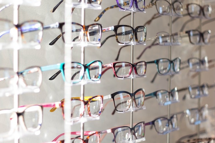 wall full of eyeglasses