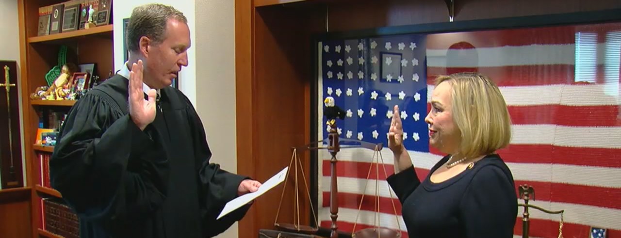Attorney Berti Garcia Helmick is sworn in as the first Hispanic woman to serve as a magistrate on Hamilton County’s Probate Court. (Local 12 WKRC-TV)