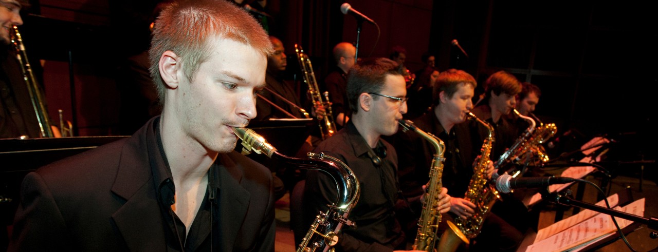 A picture of the CCM Jazz Ensemble during a March 2012 rehearsal. Photo/Dottie Stover/UC Creative Services.