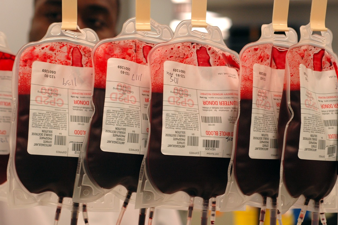 six bags of blood hanging 