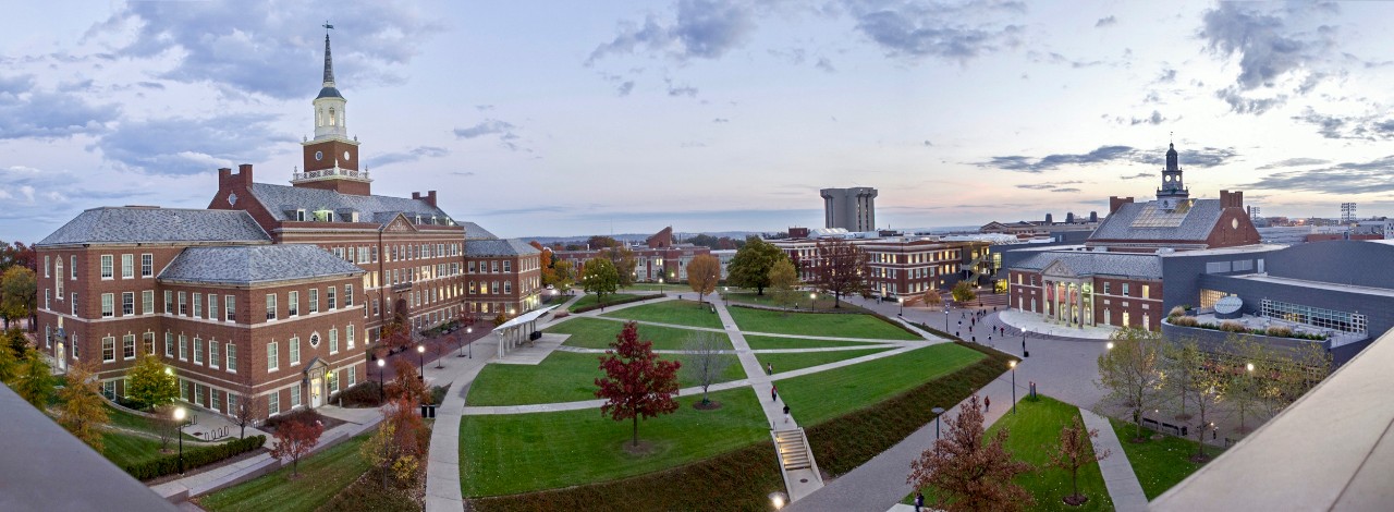 Campus Pride panoramic aerial view of UC's campus around McMicken Commons.