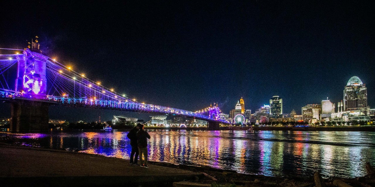 The annual Blink light show illuminates Cincinnati's skyline.