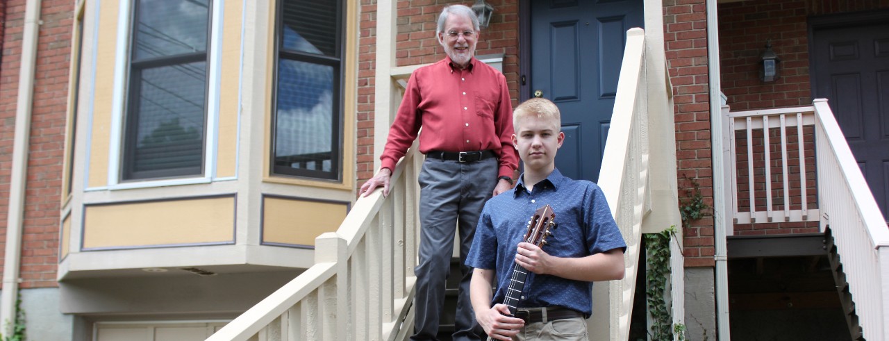 A photograph of CCM Prep student Joshua Siderits and faculty member Rodney Stucky.