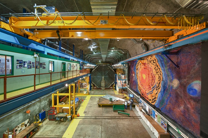 Fermilab's far detector in Minnesota features a mural on a cavern wall. It sits 450 miles away from a particle accelerator in Illinois. Fermilab's MINOS+ experiment was conceived to look for a subatomic particle called a sterile neutrino. 
