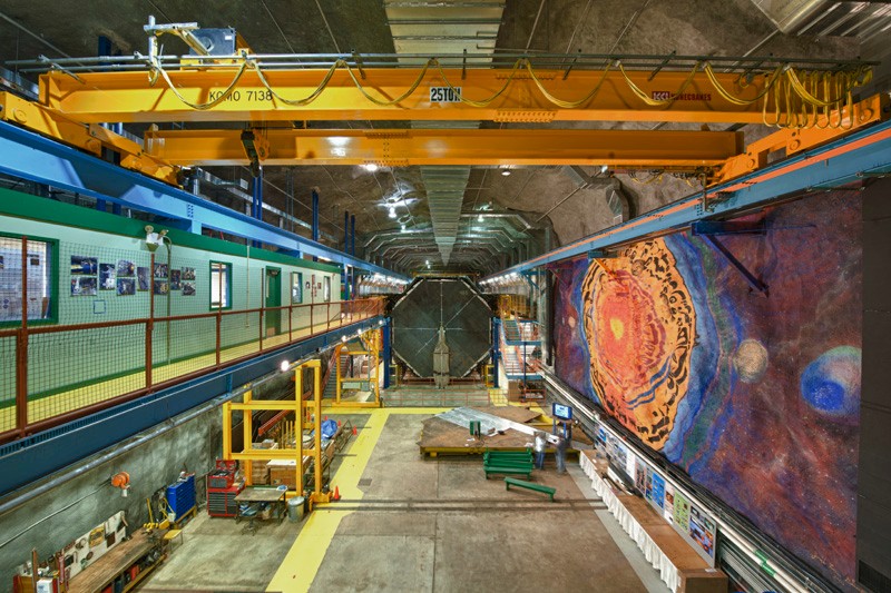 Fermilab's far detector in Minnesota features a mural on a cavern wall. It sits 450 miles away from a particle accelerator in Illinois. Fermilab's MINOS+ experiment was conceived to look for a subatomic particle called a sterile neutrino.