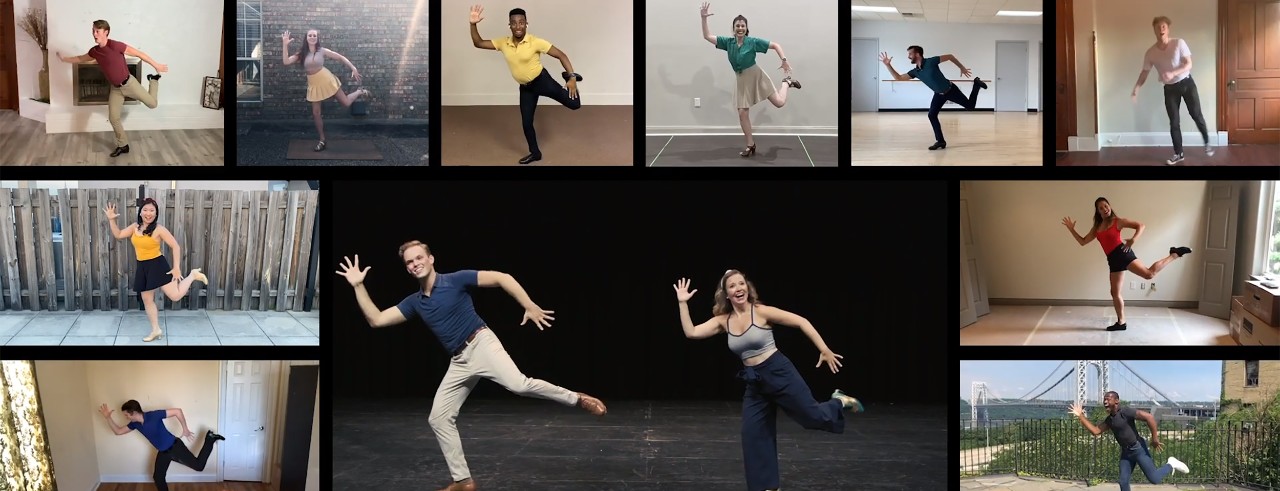 A screenshot of a virtual performance of people signing and tap dancing