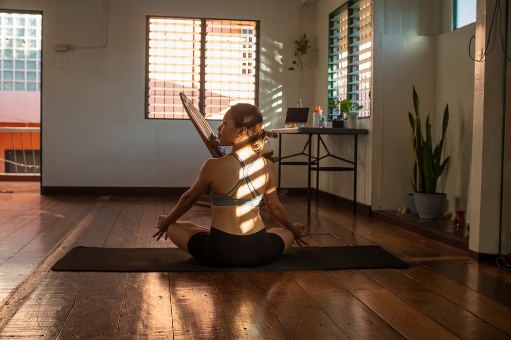 mindful pose by women practicing yoga