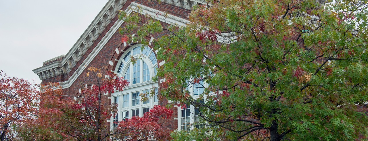An exterior photo of CCM's Dieterle Vocal Arts Center in the fall.