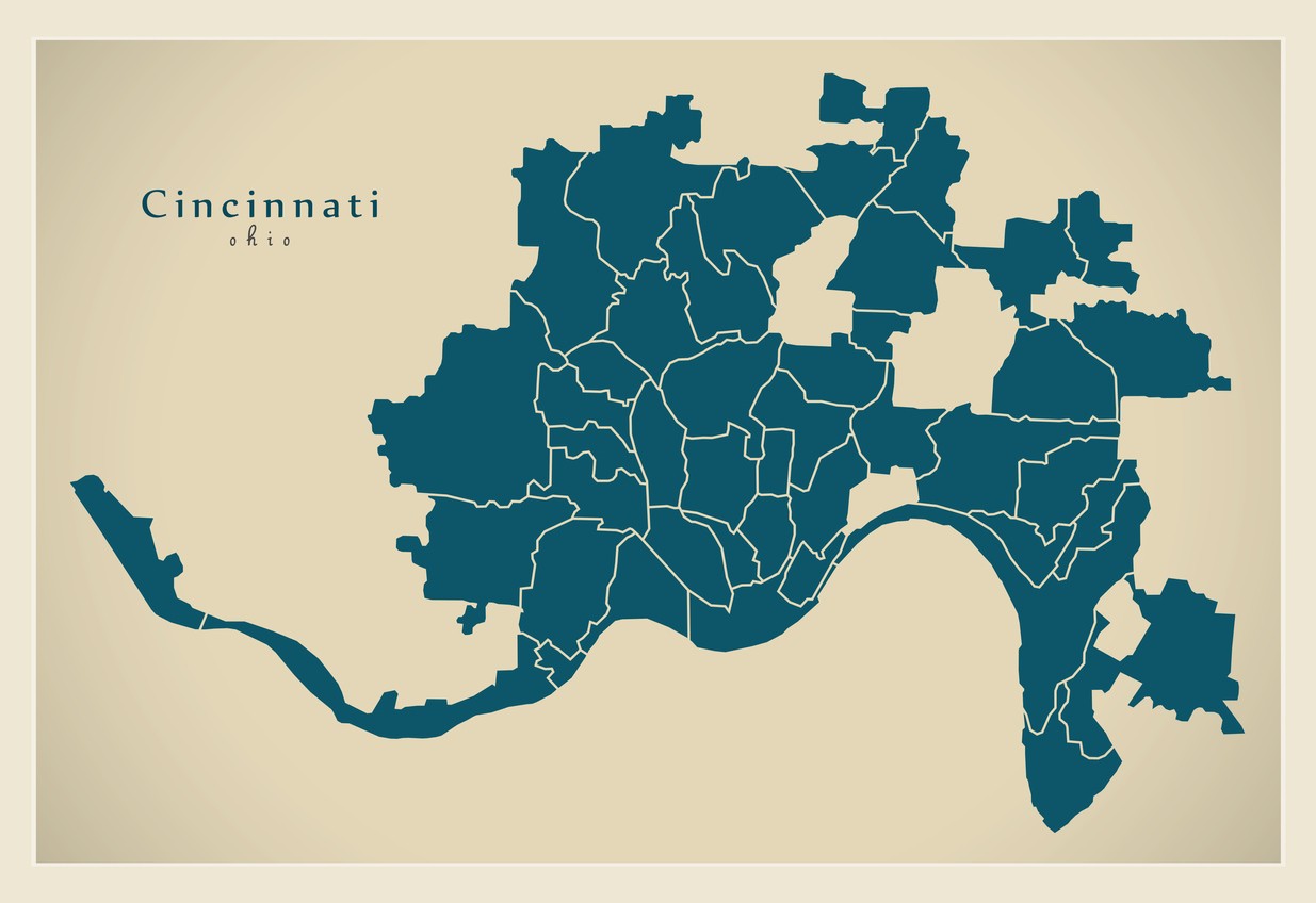 map of Cincinnati, OH