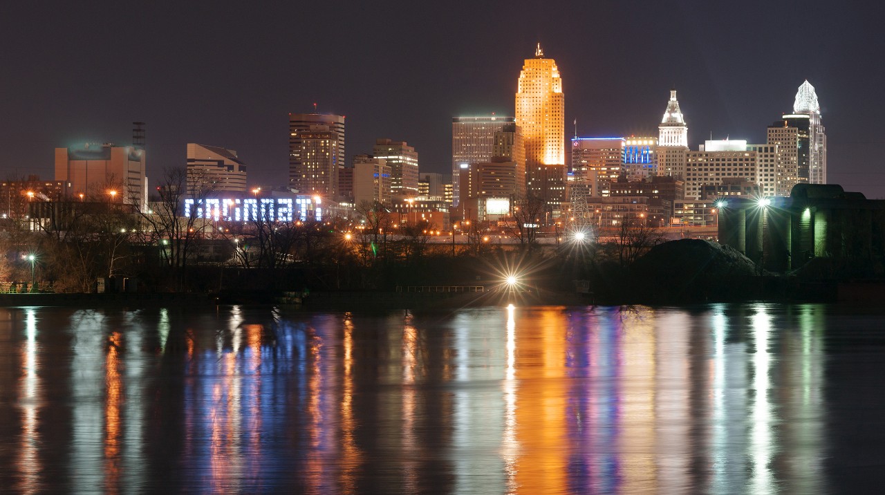 View of Cincinnati skyline at night