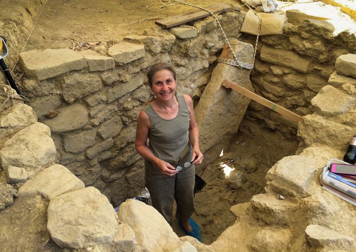 UC archaeologist Sharon Stocker works at an archaeological site.