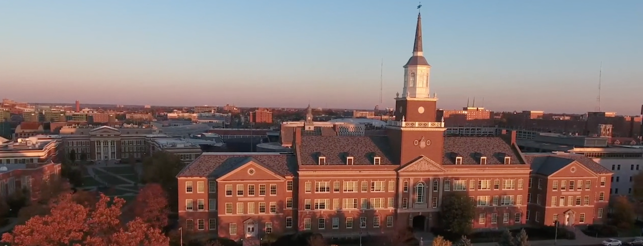 aerial view of McMicken Hall at sunrise