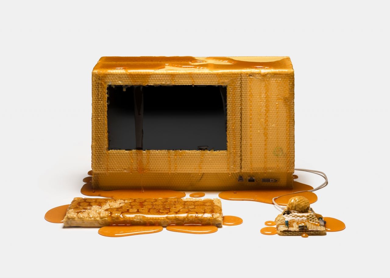 Computer, mouse and keyboard made of honeycomb