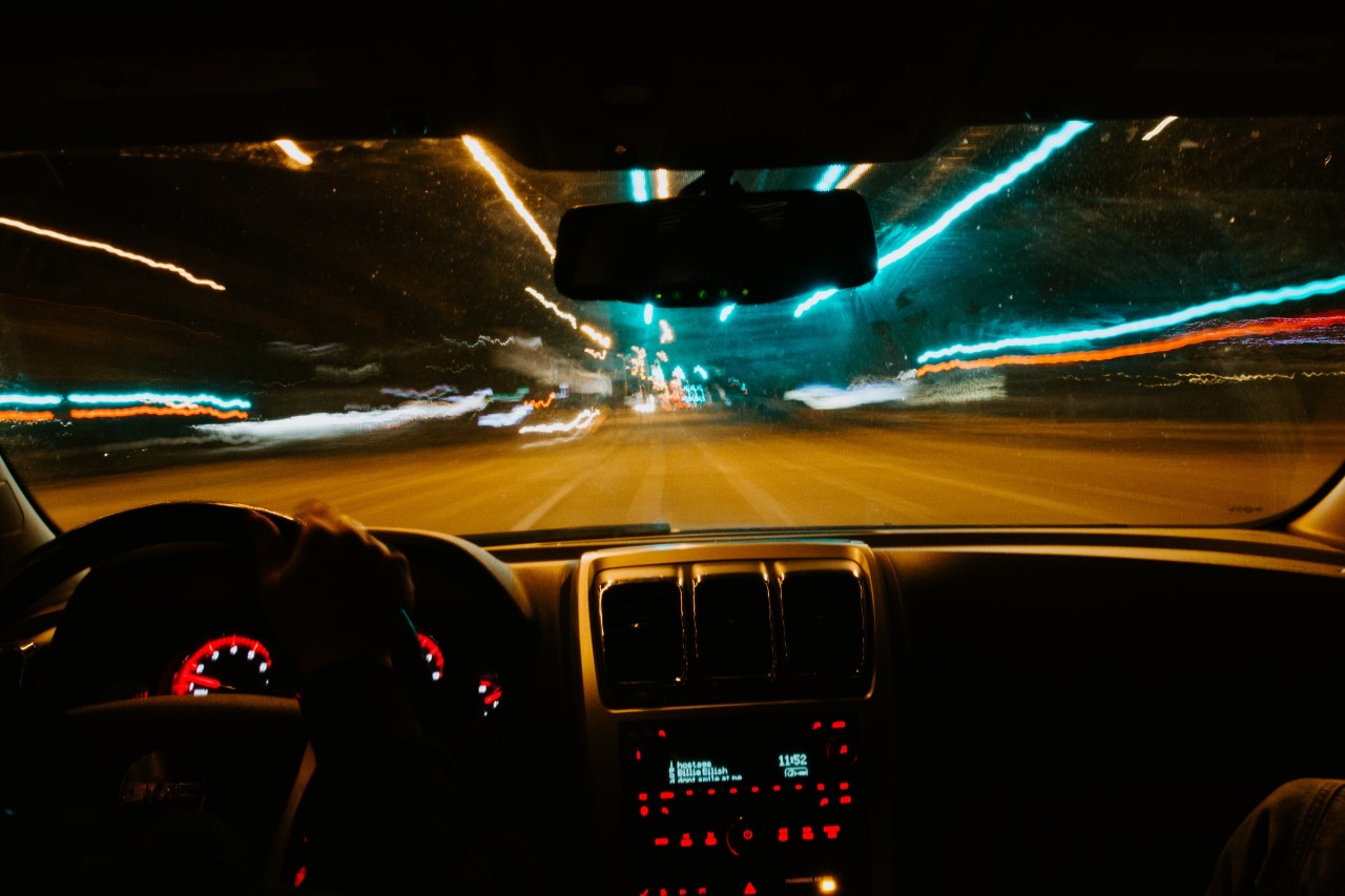 dashboard of car at night
