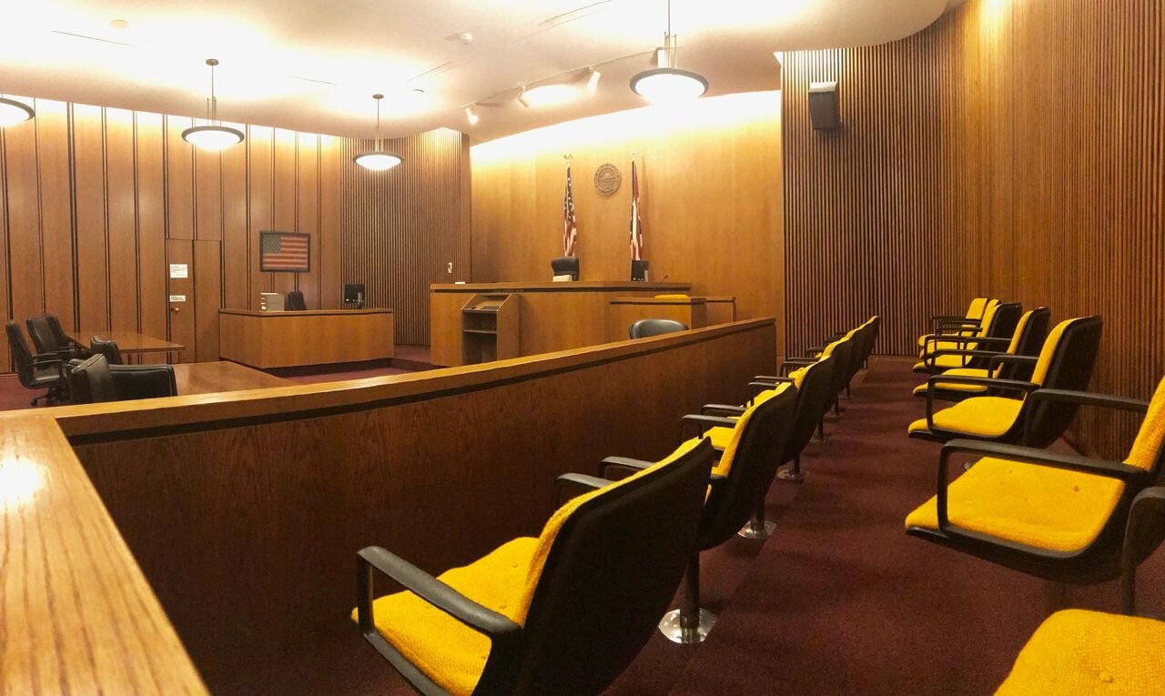 a photo of an empty courtroom