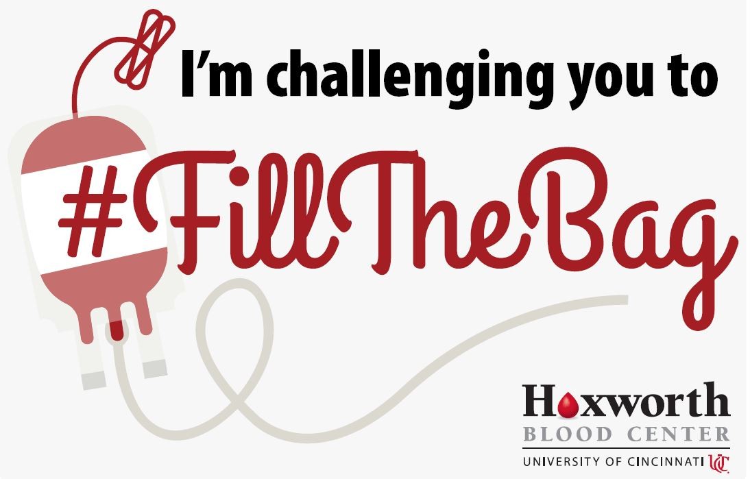 Logo with blood bag reading "I'm challenging you to #FillTheBag"