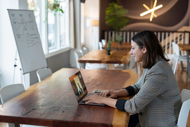 woman at a computer working from home