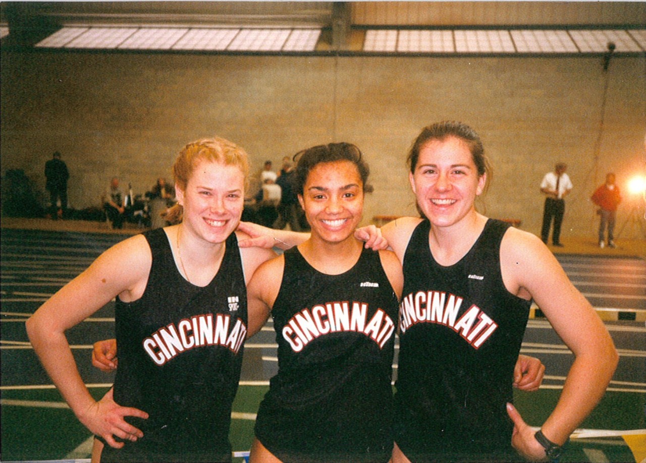 McKinley and hurdle teammates at Indoor Track & Field Meet, Winter 1998