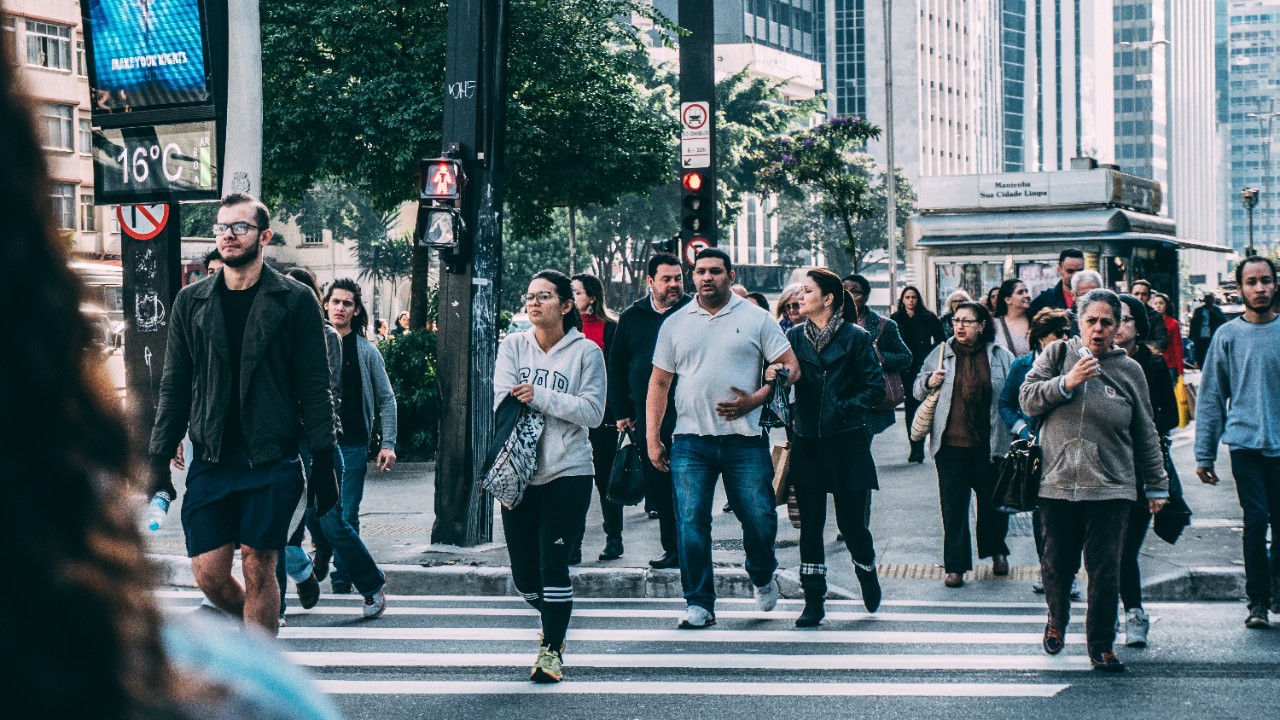 People walking on a crowded city street