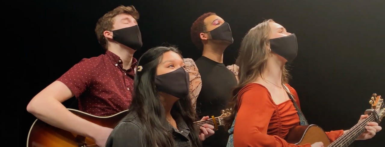 Freshman musical theatre majors Nick Pattarini, Annalise Prentiss, Cynsere Stevens and Grace Rusnica performing at the Cincinnati Shakespeare Company in a still from the Freshman Showcase.