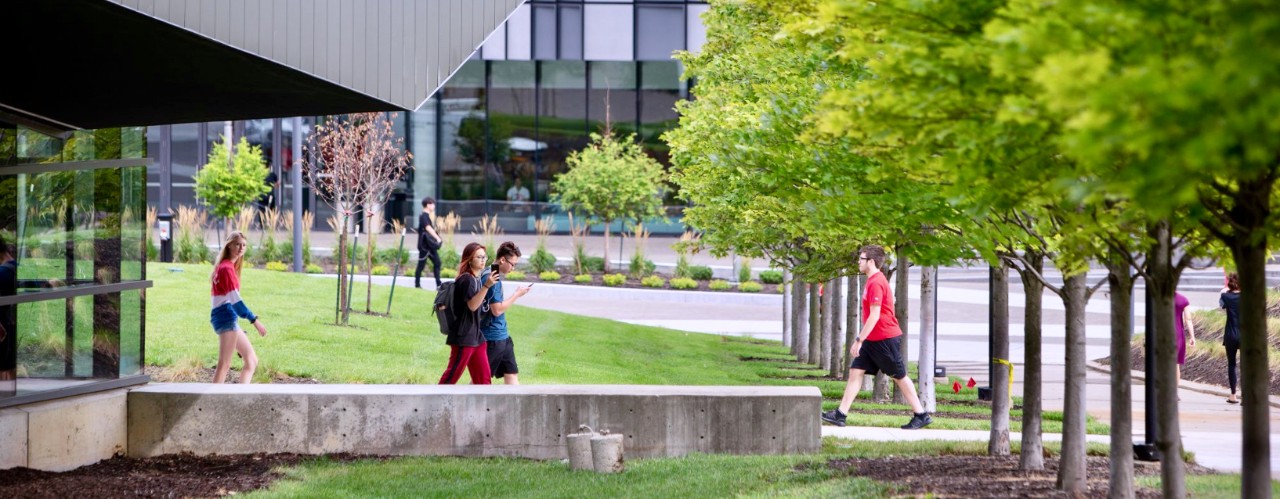 Students walk on UC's main campus.