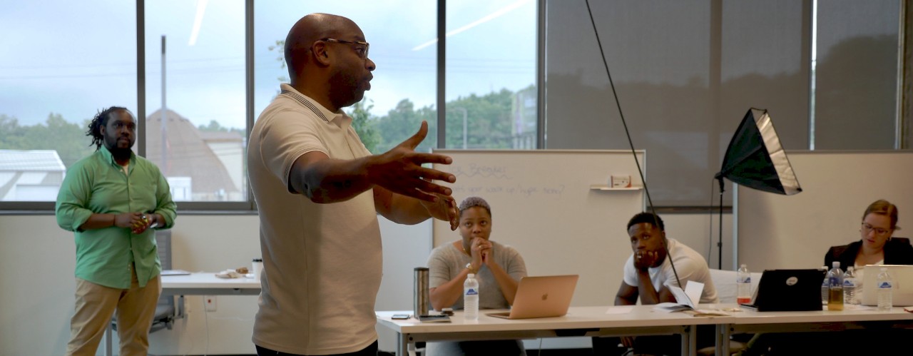 Brian Brackeen teaches new entrepreneurs inside UC's 1819 Innovation Hub