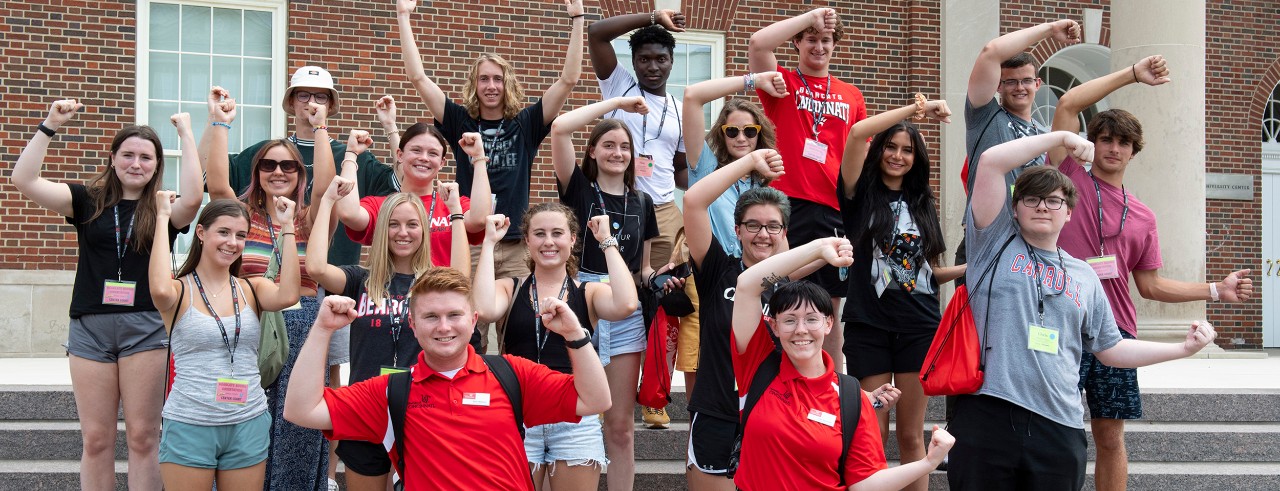 students at the University of Cincinnati showing school spirit at orientation